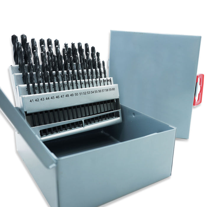 Handree 60 Pcs Wire Jobber Length Drill Bit Set, 118 Degrees, Round Shank, Black Finish
