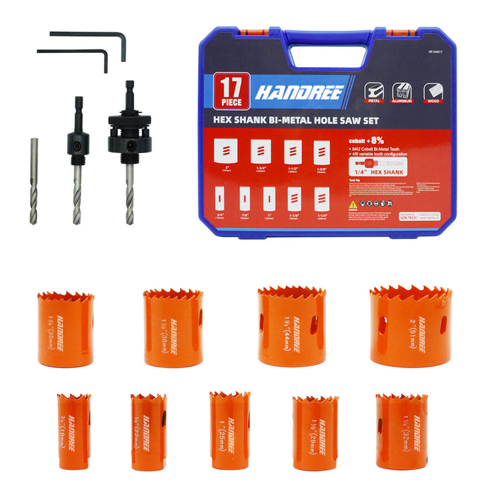 Handree 17 Pcs Hex Shank Bi-Metal Hole Saw Set