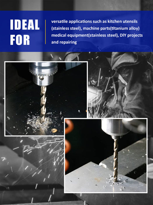 Handree 115 Pcs  Fractional Jobber Length Drill Bit Set, M35, 135 Degrees Split Point, Round Shank, Bronze Finish