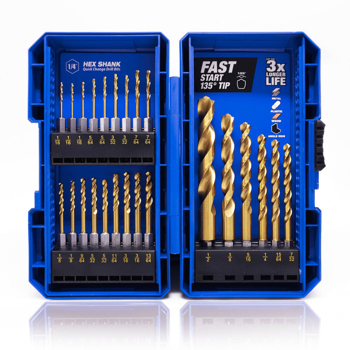 Handree 24 Pcs Hex Shank Drill Bit Set, HSS, 135 Degrees Split Point, TiN Coated