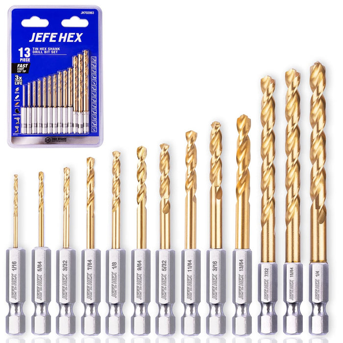 Handree 13 Pcs Hex Shank Drill Bit Set, HSS, 135 Degrees Split Point, TiN Finish