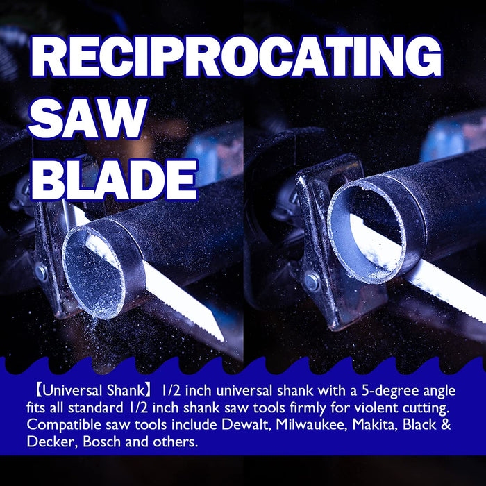 Hnadree JEFE HEX 10-Piece Reciprocating Saw Blades Set, 6 to 9 Inch Bi-Metal Cobalt Saw Blades Kit, Heavy Duty Metal Cutting, Wood Pruning and Multi-Purpose