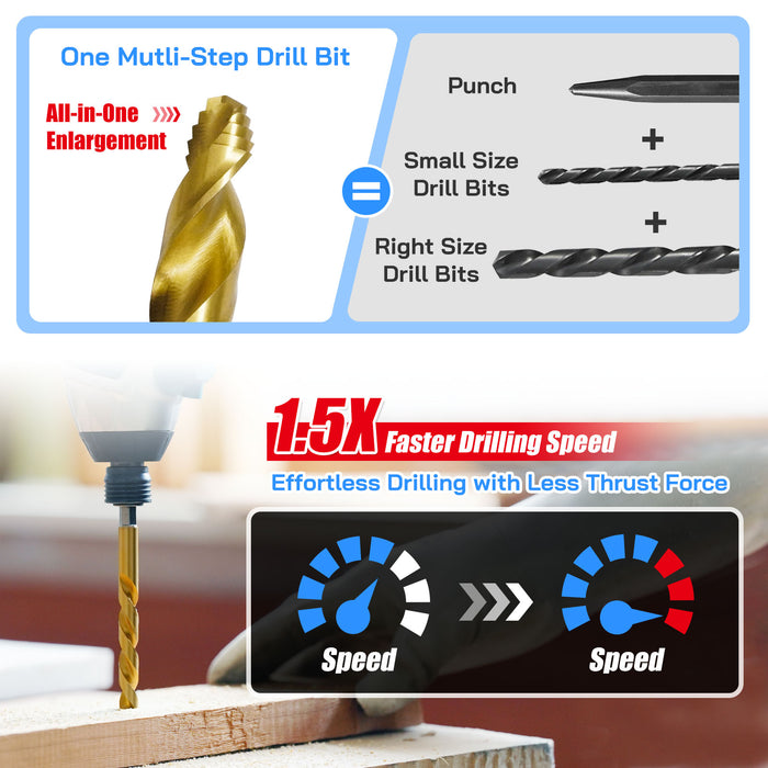 Handree 30pcs Hex Shank Stepped Point Drill Bit Set