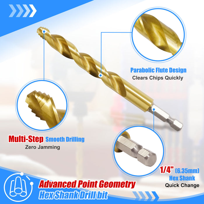 Handree 30pcs Hex Shank Stepped Point Drill Bit Set