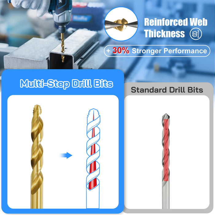 Handree 30pcs Hex Shank Stepped Point Drill Bit Set