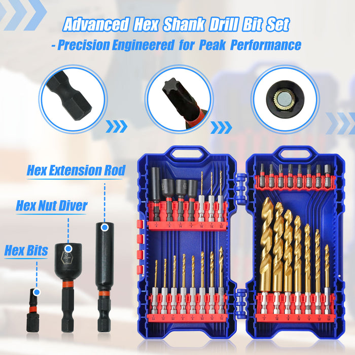 Handree 30pcs Hex Shank Stepped Point Drill Bit Set
