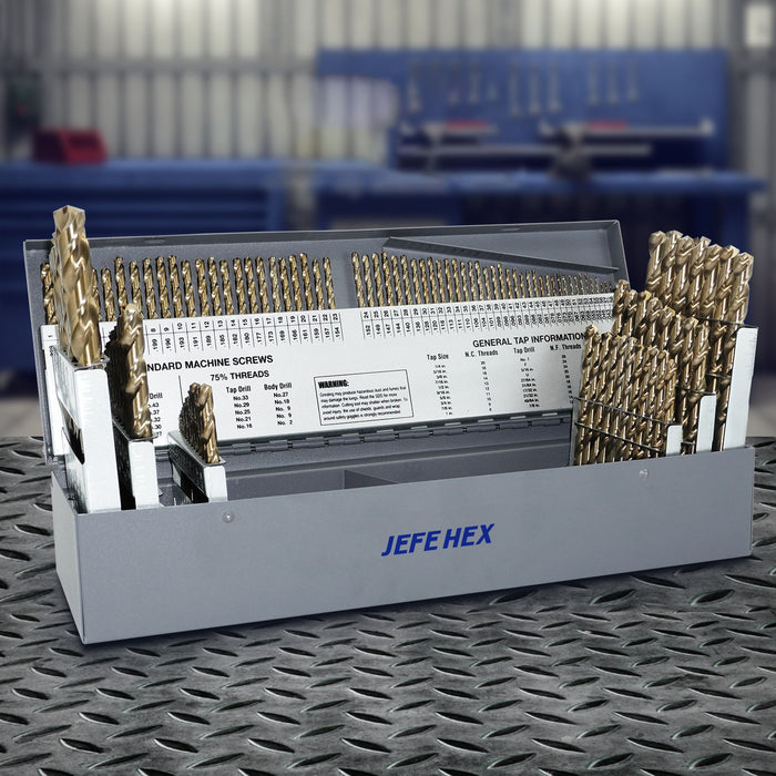 Handree 115 Pcs  Fractional Jobber Length Drill Bit Set, M35, 135 Degrees Split Point, Round Shank, Bronze Finish