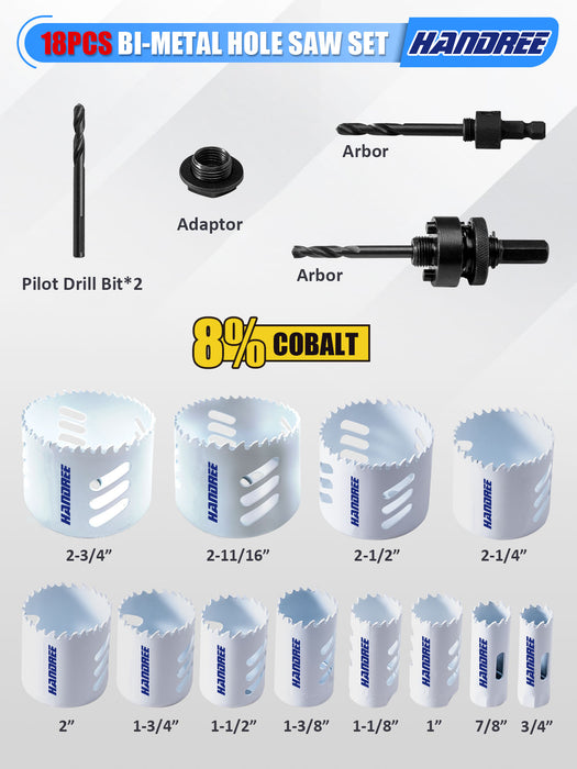 Handree 18 Pcs Bi-Metal Hole Saw Set