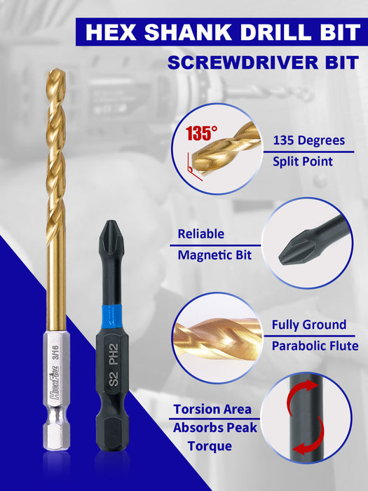 Handree 48 Pcs Hex Shank Drill Bit and Screw Driver Bit Sets