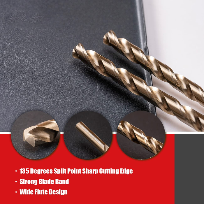 Handree 21 Pcs Fractional Jobber Length Drill Bit Set, M35, 135 Degrees Split Point, Round Shank, Bronze Finish