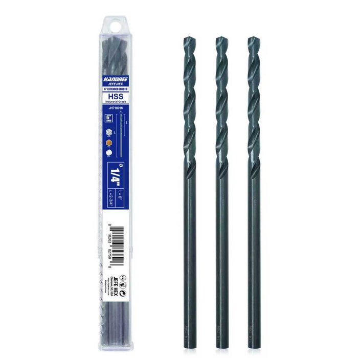 Handree 6 Inch Length Drill Bits, HSS, 135 Degrees Split Point , Straight Shank, Black Oxide Finish