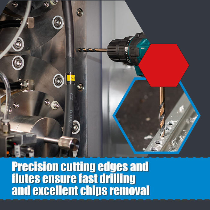 Handree 29 Pcs Fractional Jobber Length Drill Bit Set, W4,  135 Degrees Split Point, Three Flats Shank, Black and Gold Finish