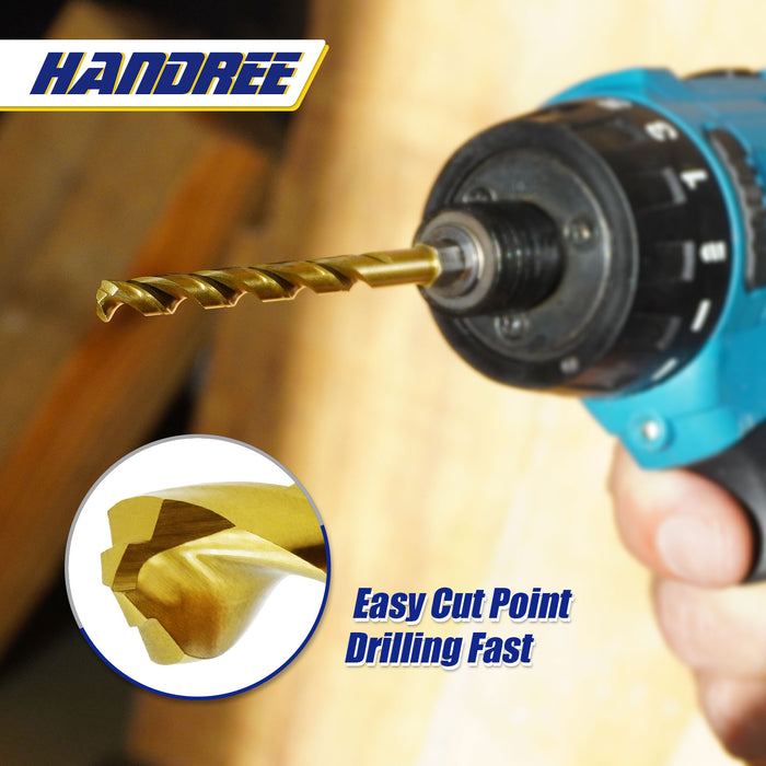 Handree 15 Pcs Hex Shank Drill Bit Set, HSS, 135 Degrees Split Point, TiN Finish