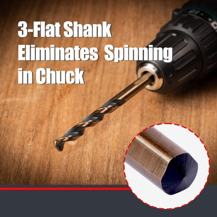 Handree 29 Pcs Fractional Jobber Length Drill Bit Set, W4,  135 Degrees Split Point, Three Flats Shank, Black and Gold Finish