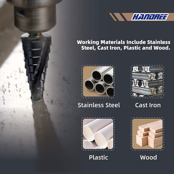 Handree 3Pcs Step Drill Bit Set, M35, Hex Shank , TiALN Finish