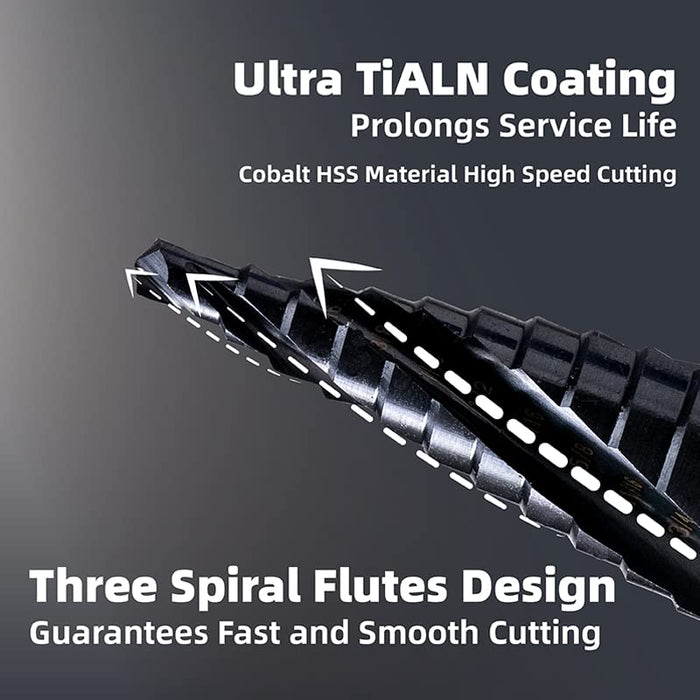 Handree 3Pcs Step Drill Bit Set, M35, Hex Shank , TiALN Finish