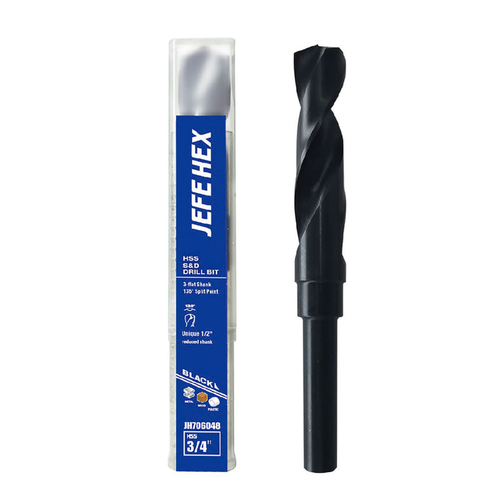 Handree Reduced Shank Drill Bits, HSS, 135 Degrees Split Point, Black Finish