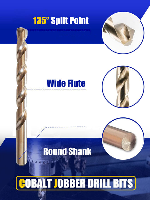Handree 115 Pcs  Fractional Jobber Length Drill Bit Set, M35, 135 Degrees Split Point, Round Shank, Bronze Finish