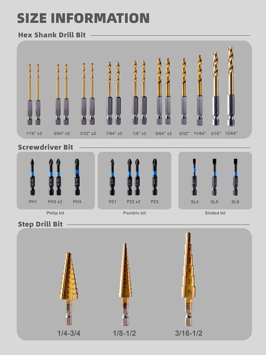 Handree 30 Pcs Hex Shank Drill Bit and Screw Driver Bit Sets