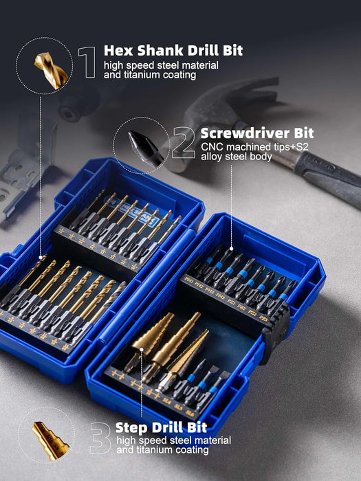 Handree 30 Pcs Hex Shank Drill Bit and Screw Driver Bit Sets