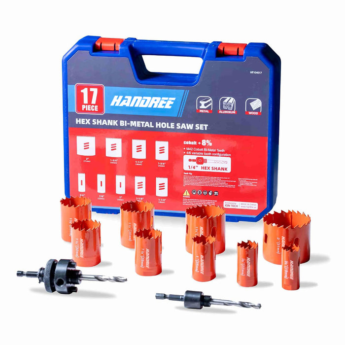 Handree 17 Pcs Hex Shank Bi-Metal Hole Saw Set