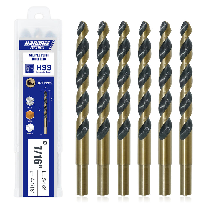 Handree Jobber Length Fractional Stepped Point Drill Bits, M2, 3-flat Shank, B&G Finish