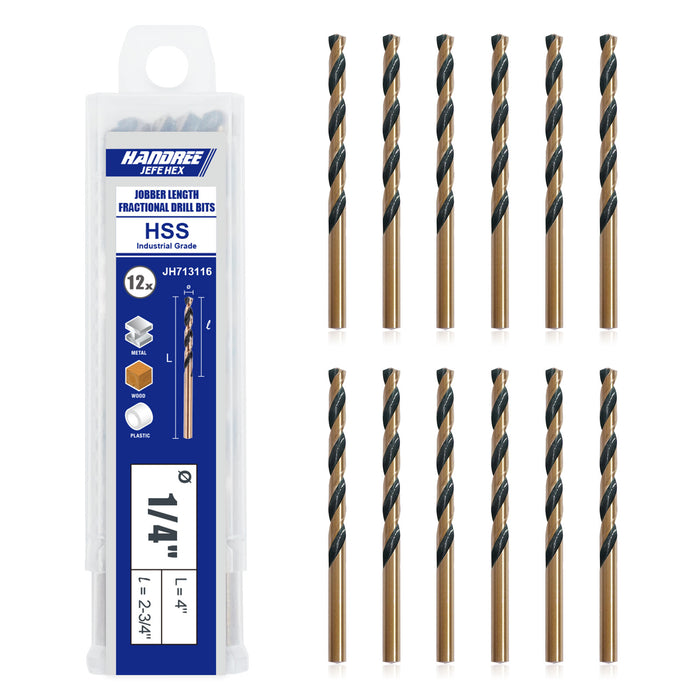 Handree Jobber Length Drill Bits, M2, 135 Degrees Split Point, Round Shank ,  Black and Gold Finish