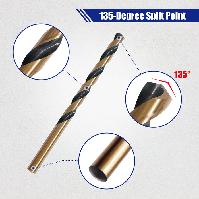Handree Jobber Length Drill Bits, M2, 135 Degrees Split Point, Round Shank ,  Black and Gold Finish