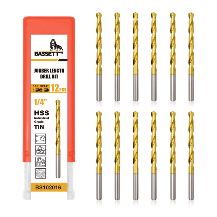 BASSETT M2 Round Shank N Flute 118° Split Point TiN Drill Bits