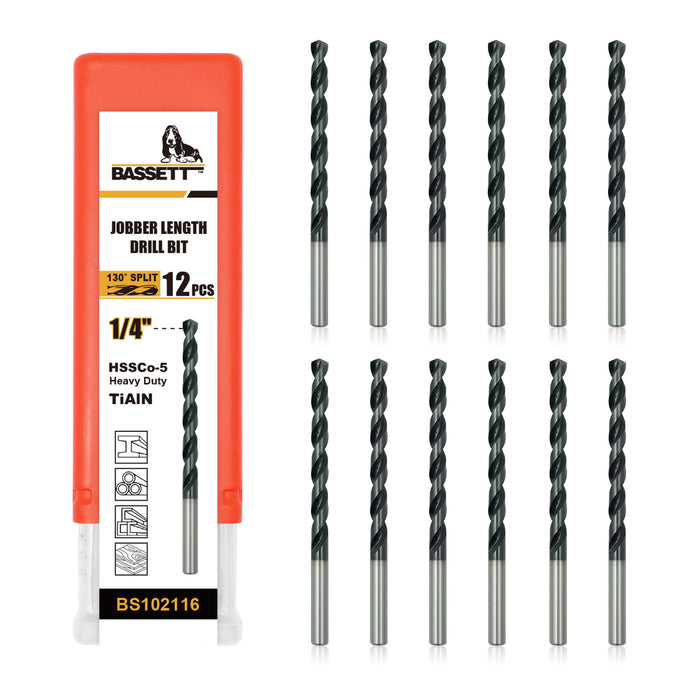 BASSETT M35 Round Shank UDL Flute 130° Split Point TiAlN Drill Bits