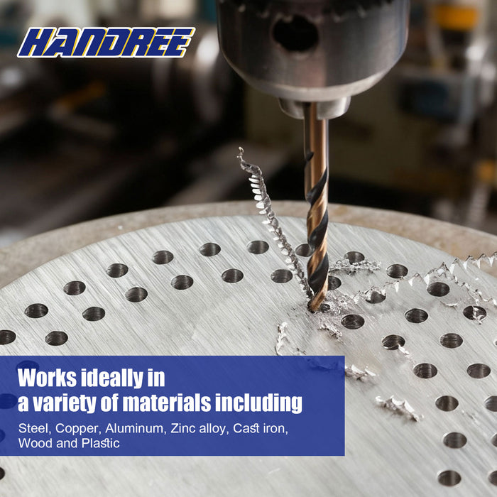 Handree Jobber Length Drill Bits, W4, 135 Degrees Split Point,  Three Flats Shank,  Black & Gold Finish