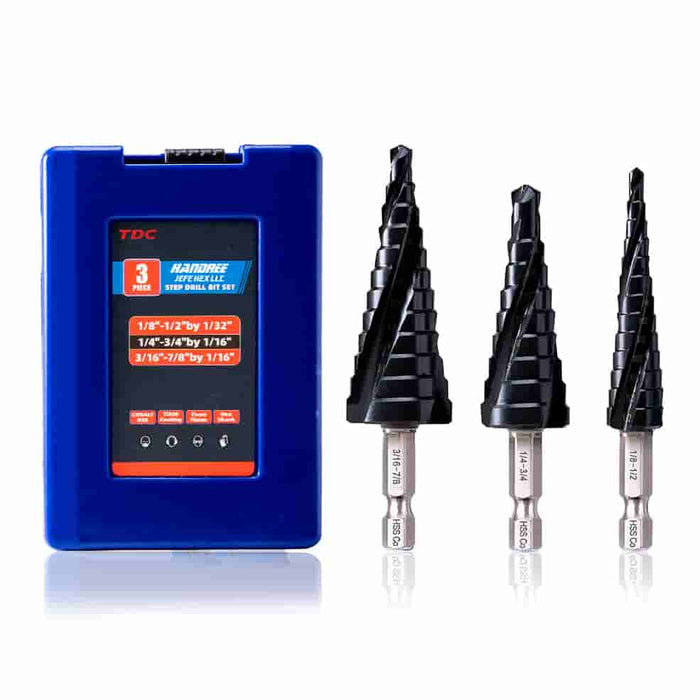 Handree 3Pcs Step Drill Bit Set, M35, Hex Shank , TiALN Finish