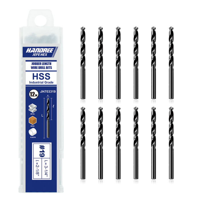 Handree Jobber Length Wire Drill Bits, HSS, 118 Degrees, Round Shank, Black Oxide Finish