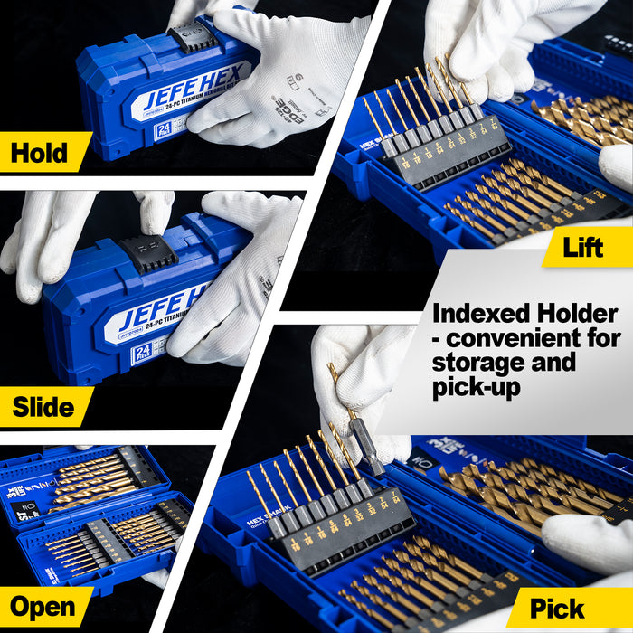 Handree 24 Pcs Hex Shank Drill Bit Set, HSS, 135 Degrees Split Point, TiN Coated