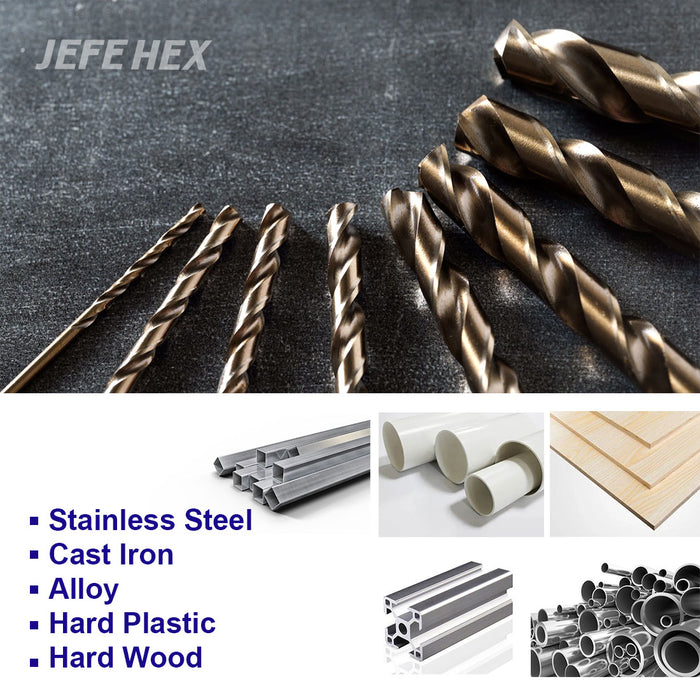 Handree 29 Pcs Fractional Jobber Length Drill Bit Set, M35, 135 Degrees Split Point, Three Flats Shank, Bronze Finish
