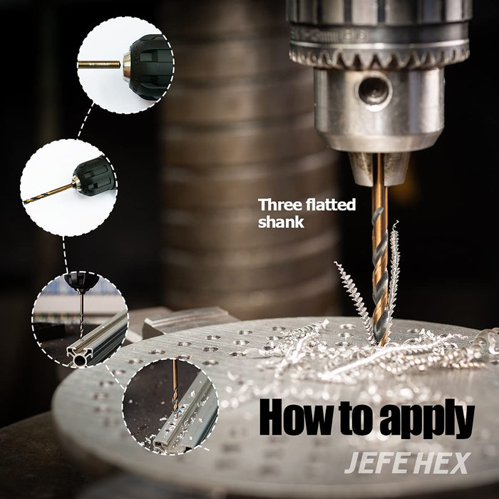 Handree 13 Pcs Jobber Length Drill Bits, HSS,  135 Degrees Split Points, Three Flats Shank, Black & Gold Finish