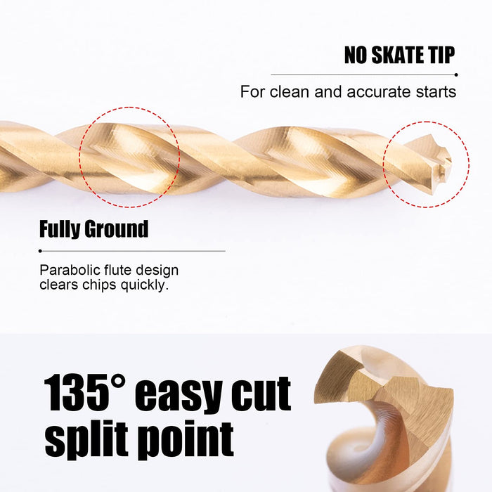 Handree 13 Pcs Hex Shank Drill Bit Set, HSS, 135 Degrees Split Point, TiN Finish