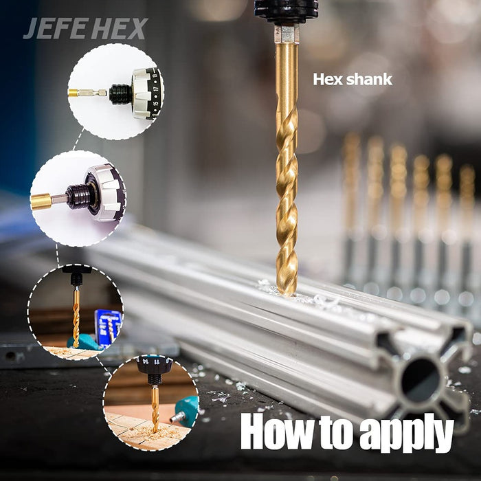 Handree 13 Pcs Hex Shank Drill Bit Set, HSS, 135 Degrees Split Point, TiN Finish
