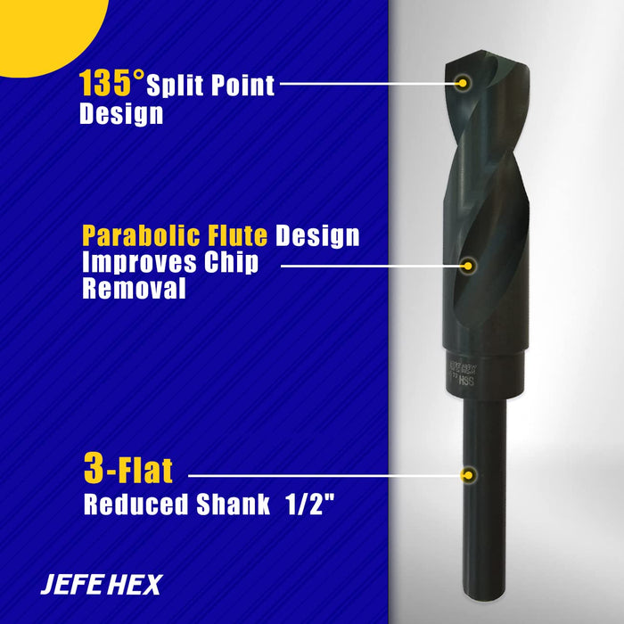 Handree Reduced Shank Drill Bits, HSS, 135 Degrees Split Point, Black Finish 5/8"  (3 Pcs)
