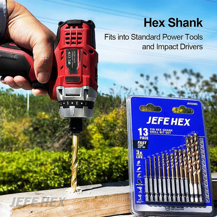 Handree 13 Pcs Hex Shank Drill Bit Set, HSS, 135 Degrees Split Point, TiN Finish