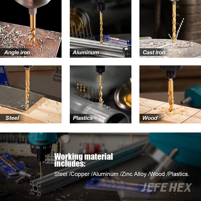 Handree 13 Pcs Hex Shank Drill Bit Set, HSS, 135 Degrees Split Point, TiN Finish
