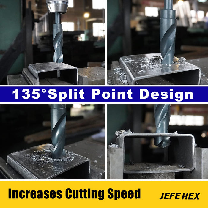 Handree Reduced Shank Drill Bits, HSS, 135 Degrees Split Point, Black Finish 5/8"  (3 Pcs)