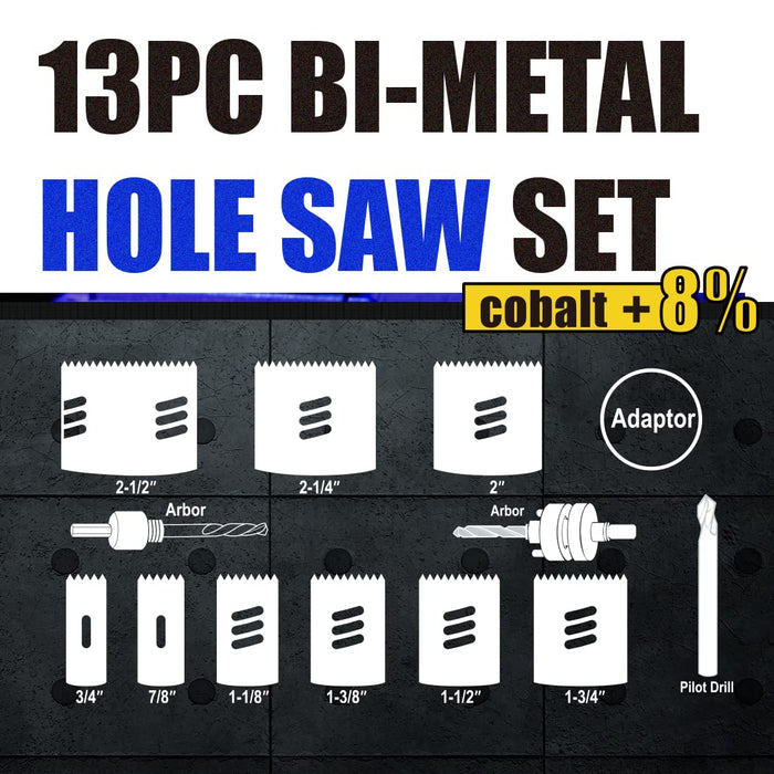 Handree 13 Pcs Bi-Metal Hole Saw Set